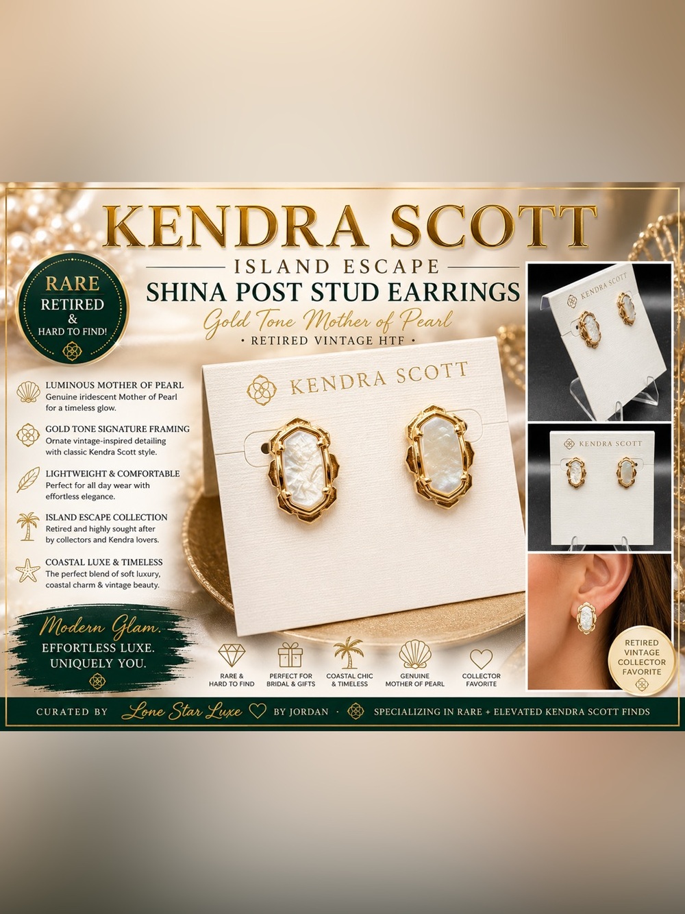 Kendra Scott Island Escape Shina Post Stud Earrings MOP | Retired Vintage HTF